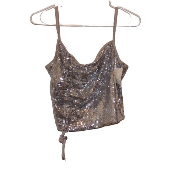 NEW Wayf Gold & Silver Sequin Adjustable Straps Crop Tops Women's Size L - Picture 1 of 7